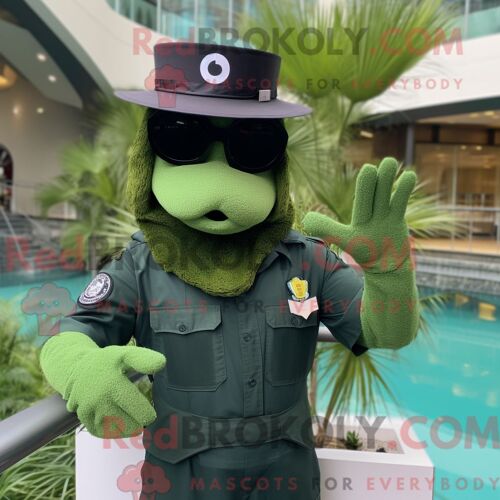 Costume De Mascotte Redbrokoly De Navy Seal Vert Habillé D Un Maillot De Bain Et D Épingles À Chapeau