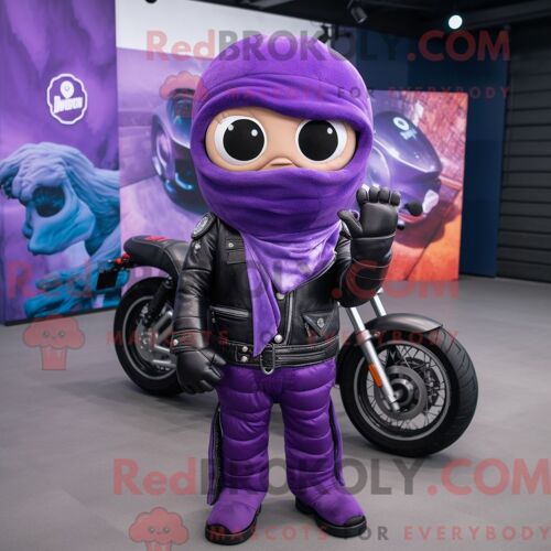 Costume De Mascotte Redbrokoly De Tacos Violets Personnage Habillé D Une Veste De Motard Et De Châles