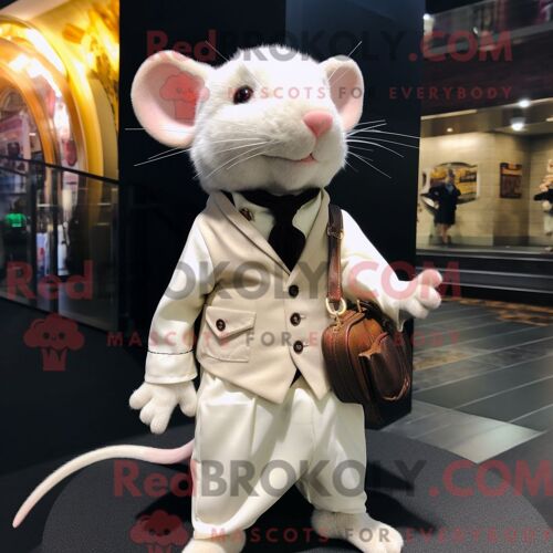 Costume Mascotte Redbrokoly De Rat Crème Habillé D Un Gilet Et De Porte-Clés