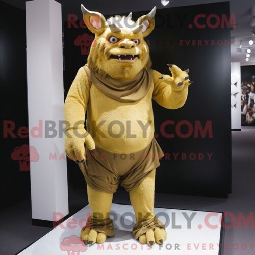 Costume Mascotte Redbrokoly D Ogre Doré Personnage Habillé D Une Combishort Et De Pinces Pour Écharpe