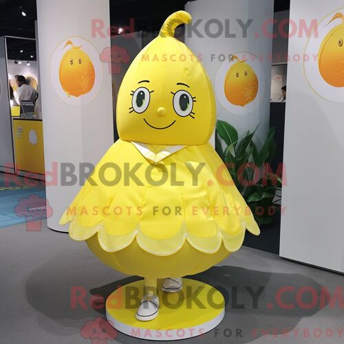 Personnage De Costume De Mascotte Redbrokoly De Citron Jaune Habillé Avec Une Jupe Trapèze Et Des Coussinets De Pied