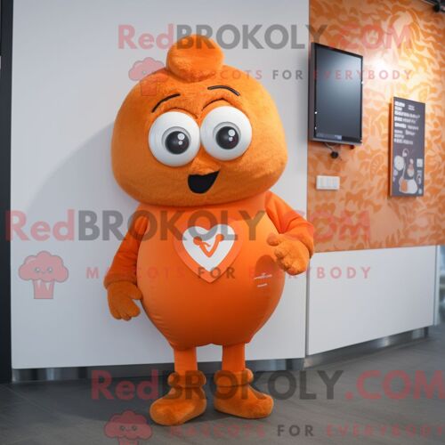 Costume De Mascotte Redbrokoly De Coeur Orange Habillé D Un Pull Et De Ceintures De Smoking