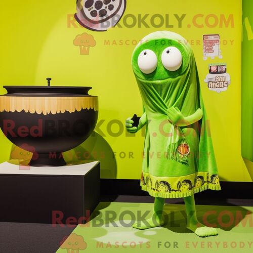 Personnage De Costume De Mascotte Redbrokoly De Soupe Miso Vert Citron Habillé Avec Un Maillot De Bain Une Pièce Et Des Châles