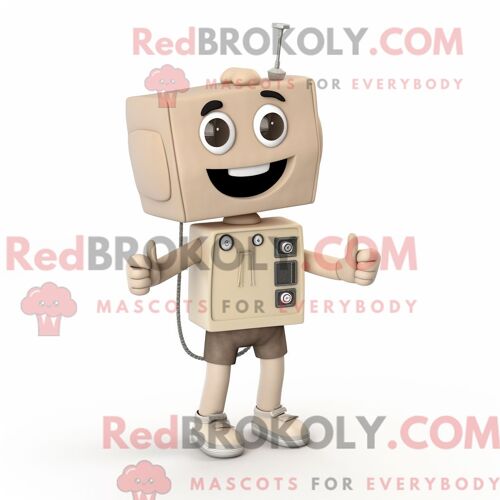 Costume Mascotte Redbrokoly De Télévision Beige Personnage Habillé Avec Un Tee-Shirt Et Des Bretelles