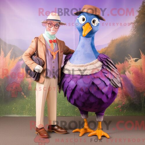 Personnage De Costume De Mascotte Redbrokoly De Faisan Lavande Habillé Avec Un Pantalon Habillé Et Des Montres