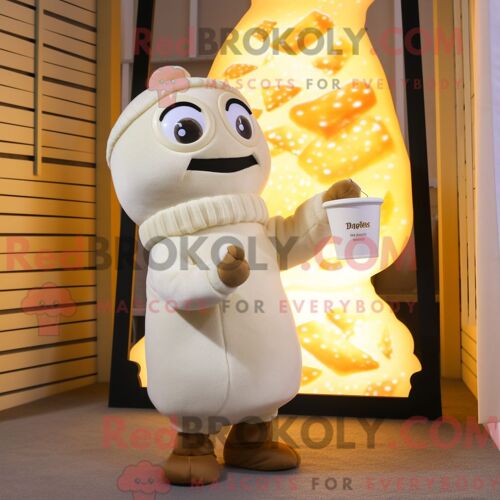 Costume Mascotte Redbrokoly De Bougie Parfumée Beige Personnage Habillé Avec Un Body Et Des Mitaines