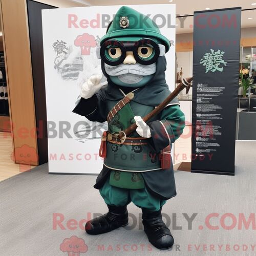 Costume De Mascotte Redbrokoly De Samouraï Vert Forêt Personnage Habillé D Un Costume Et De Lunettes
