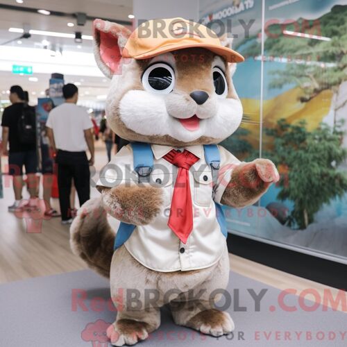 Personnage De Costume De Mascotte Redbrokoly D Écureuil Volant Habillé Avec Une Chemise Boutonnée Et Des Casquettes