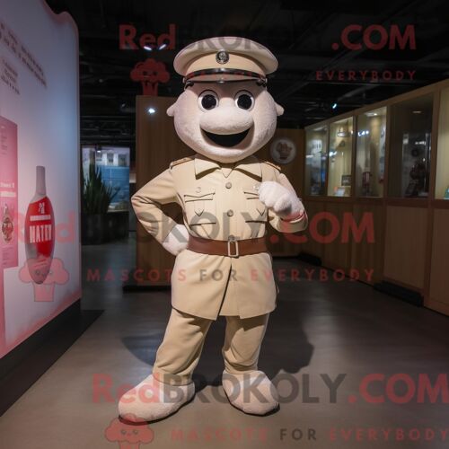Personnage De Costume De Mascotte Redbrokoly De Soldat Crème Habillé D Un Pantalon Et De Bracelets De Cheville En Velours Côtelé