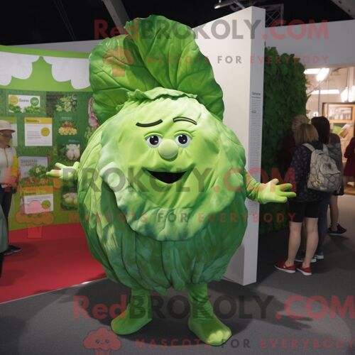 Costume De Mascotte Redbrokoly De Bague De Fiançailles Vert Citron Personnage Habillé Avec Un T-Shirt Graphique Et Des Boutons De Manchette