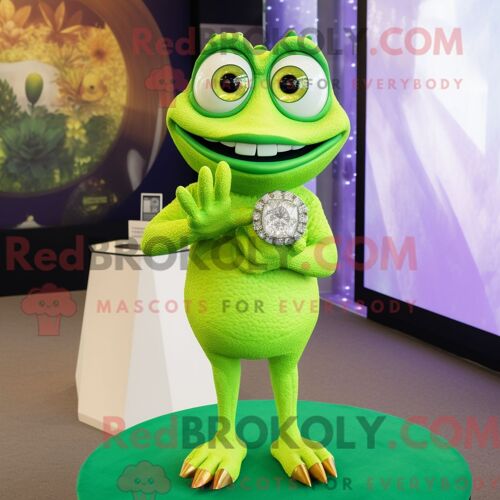 Costume De Mascotte Redbrokoly De Bague De Fiançailles Vert Citron Personnage Habillé Avec Un T-Shirt Graphique Et Des Boutons De Manchette