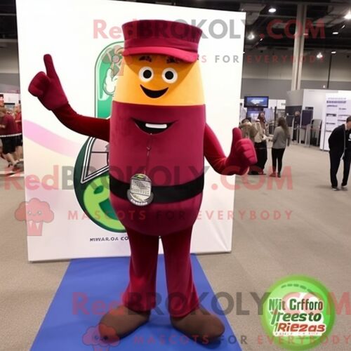 Personnage De Costume De Mascotte Redbrokoly De Pâtes Au Pesto Marron Habillé Avec Un Pantalon De Costume Et Des Bracelets