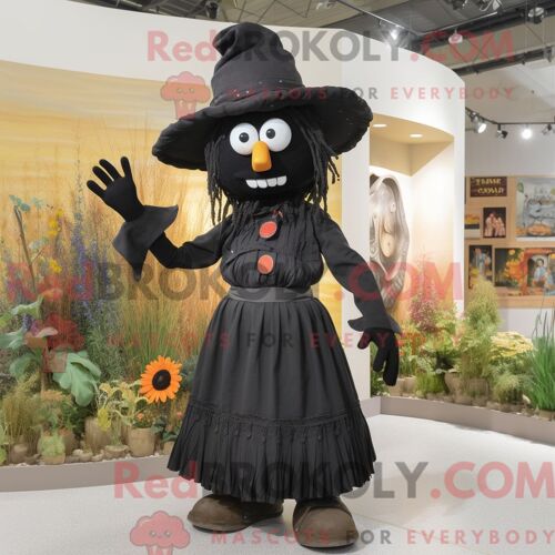 Costume Mascotte Redbrokoly D Épouvantail Noir Personnage Habillé D Une Jupe Longue Et De Bérets