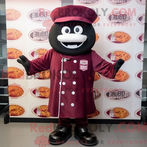 Personnage De Costume De Mascotte Redbrokoly De Côtes Levées De Barbecue Marron Habillé Avec Une Veste Et Des Bérets