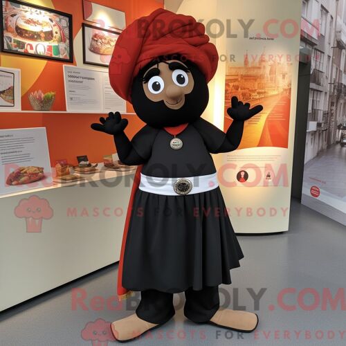 Costume Mascotte Redbrokoly De Tikka Masala Noir Personnage Habillé Avec Une Jupe-Culotte Et Des Broches