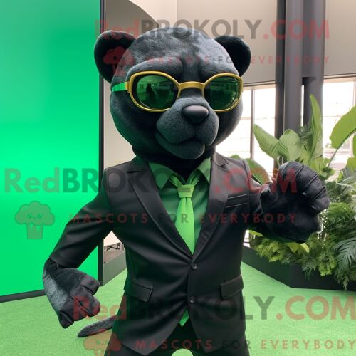 Costume De Mascotte Redbrokoly De Panthère Verte Forestière Personnage Habillé D Un Blazer Et De Lunettes De Soleil
