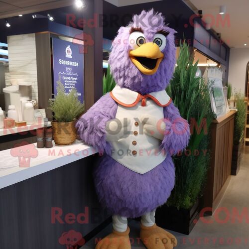 Personnage De Costume De Mascotte Redbrokoly De Poulet Frit À La Lavande Habillé Avec Un Jegging Et Des Broches