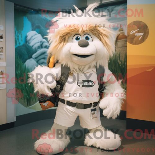 Personnage Mascotte Redbrokoly Momentum Blanc Habillé Avec Un Short Cargo Et Des Pinces À Cheveux