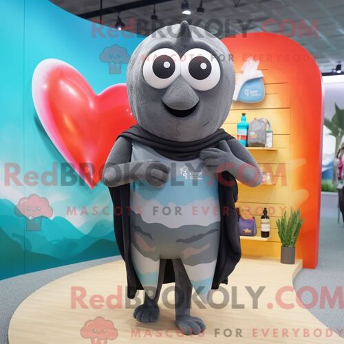 Personnage De Costume De Mascotte Redbrokoly De Coeur Gris Habillé Avec Un Maillot De Bain Et Des Châles