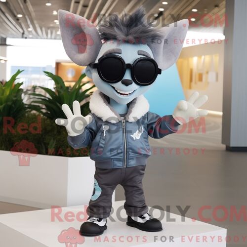 Personnage De Costume De Mascotte Redbrokoly De Fée Des Dents Grise Habillé Avec Un Blouson Aviateur Et Des Lunettes De Soleil