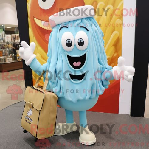Costume De Mascotte Redbrokoly D Huître Blanche Personnage Habillé D Un Jean Évasé Et De Sacs Fourre-Tout