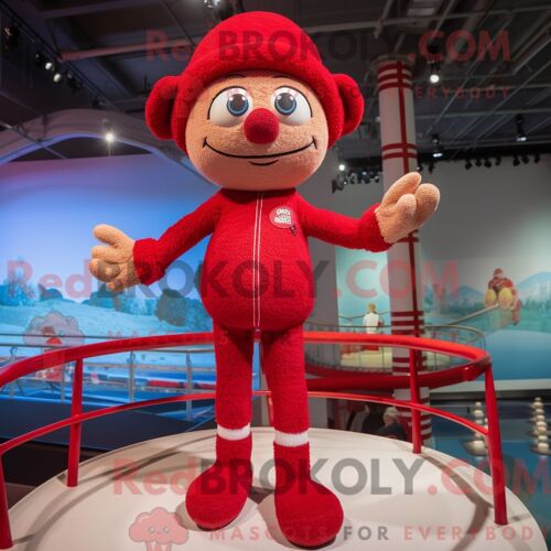 Personnage De Costume De Mascotte Redbrokoly De Funambule Rouge Habillé D Un Maillot De Bain Et De Bonnets