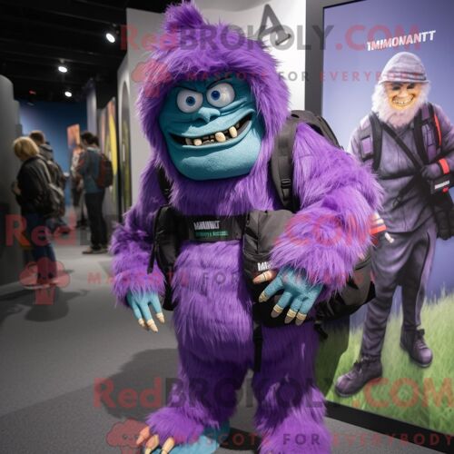 Personnage De Costume De Mascotte Redbrokoly De Monstre De Frankenstein De Lavande Habillé Avec Une Couverture Et Des Sacs À Dos
