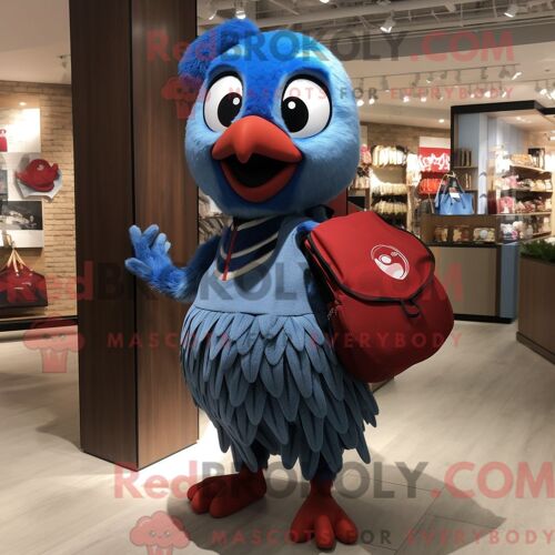 Costume De Mascotte Redbrokoly De Geai Bleu Rouge Habillé D Une Mini-Robe Et De Sacs À Main