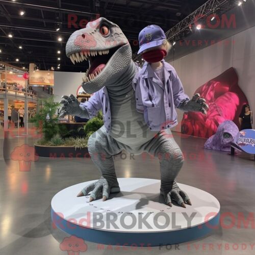 Costume De Mascotte Redbrokoly De T Rex Gris Habillé D Une Jupe Circulaire Et De Lacets De Chaussures