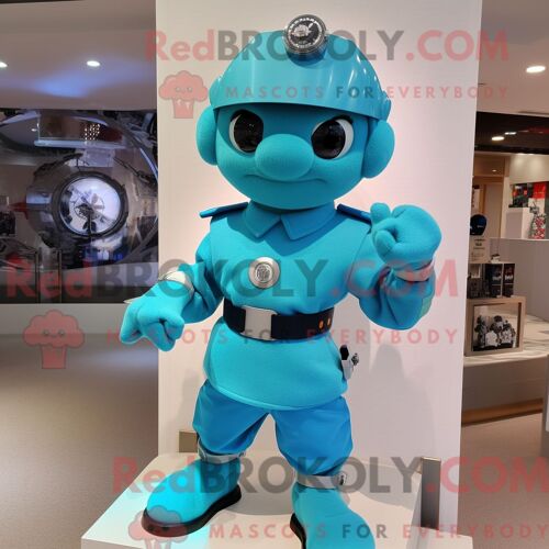Costume De Mascotte Redbrokoly De Soldat Cyan Habillé D Une Robe Droite Et De Montres-Bracelets