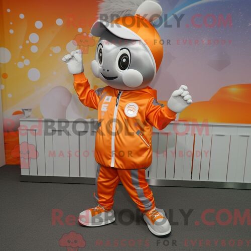 Costume De Mascotte Redbrokoly Orange Argenté Habillé D Un Coupe-Vent Et De Bracelets De Cheville