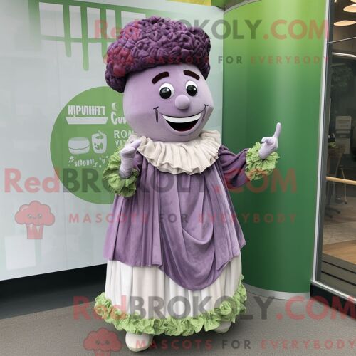 Costume De Mascotte Redbrokoly De Corned-Beef Et De Chou À La Lavande Habillé Avec Une Robe Taille Empire Et Des Bracelets