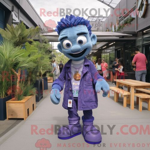 Personnage De Costume De Mascotte Redbrokoly De Purple Doctor Habillé Avec Une Chemise En Jean Et Des Bracelets De Cheville