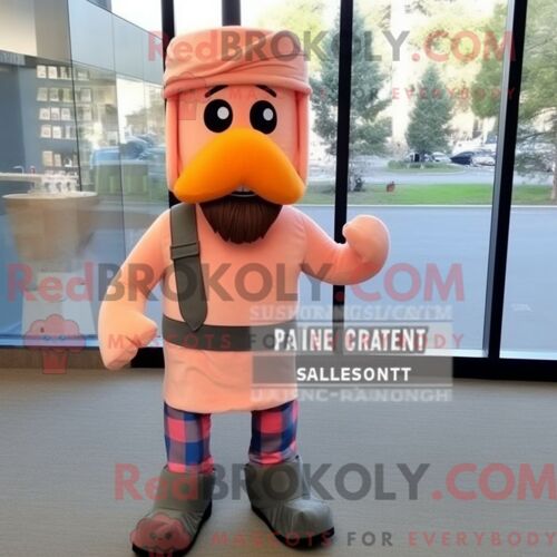 Costume De Mascotte Redbrokoly De Soldat Spartiate Pêche Habillé D Une Chemise En Flanelle Et De Noeuds Papillons