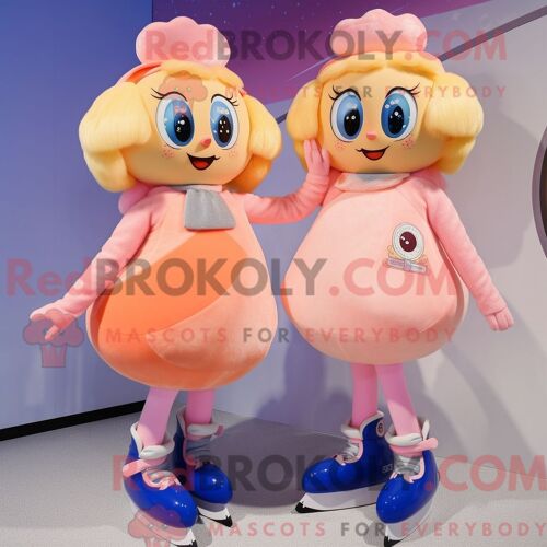 Costume De Mascotte Redbrokoly De Paire De Patins À Glace Peach Habillé Avec Une Mini-Jupe Et Des Épingles À Cheveux
