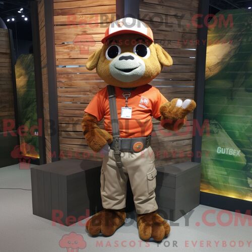 Personnage De Costume De Mascotte Redbrokoly De Bracelet Rouille Habillé Avec Un Pantalon Cargo Et Des Pochettes