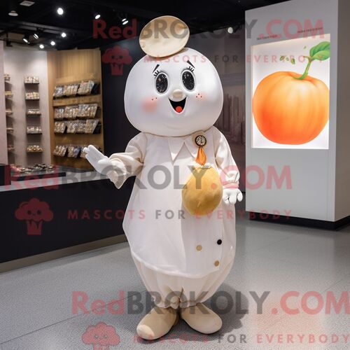 Costume Mascotte Redbrokoly D Abricot Blanc Personnage Habillé Avec Une Blouse Et Un Porte-Monnaie