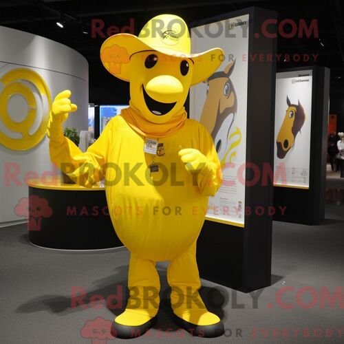 Costume De Mascotte Redbrokoly De Fer À Cheval Jaune Personnage Habillé D Un T-Shirt À Col En V Et D Épingles À Chapeau