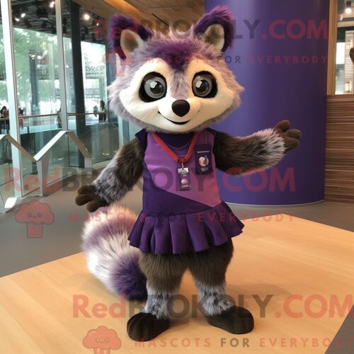 Costume De Mascotte Redbrokoly De Raton Laveur Violet Habillé D Une Mini-Jupe Et D Épingles À Cheveux