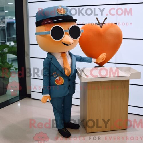 Personnage De Costume De Mascotte Redbrokoly De Lettre D Amour De Pêche Habillé Avec Un Costume Et Des Lunettes De Soleil