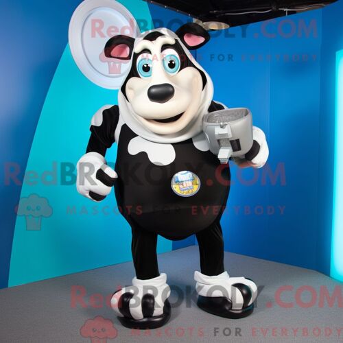 Costume De Mascotte Redbrokoly De Vache Holstein Noire Personnage Habillé D Un Col Roulé Et D Un Porte-Monnaie