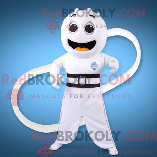 Costume Mascotte Redbrokoly De Bagels Blancs Personnage Habillé Avec Un Maillot De Bain Une Pièce Et Des Ceintures