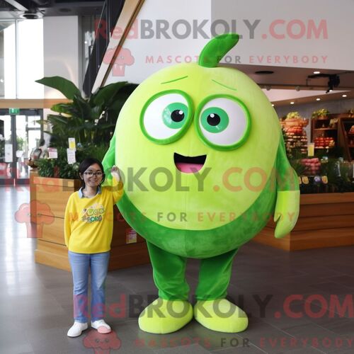 Costume Mascotte Redbrokoly De Citron Vert Habillé D Un Jean Maman Et De Porte-Clés