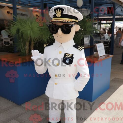 Costume De Mascotte Redbrokoly De Soldat De La Marine Blanche Personnage Habillé D Une Chemise Oxford Et De Lunettes De Soleil