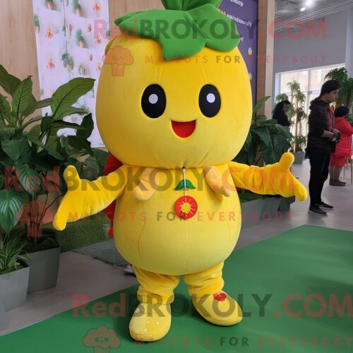 Costume Mascotte Redbrokoly De Lézard Vert Citron Personnage Habillé Avec Un Sweat Et Des Bretelles
