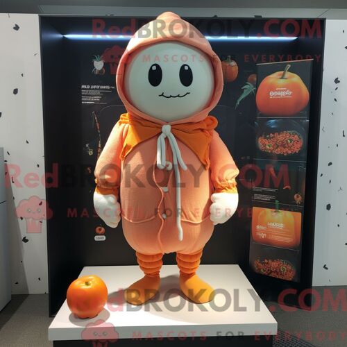 Personnage De Costume De Mascotte Redbrokoly De Peach Graveyard Habillé Avec Un Sweat À Capuche Et Des Clips Pour Écharpe