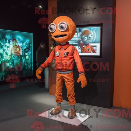 Costume Mascotte Redbrokoly De Zombie Orange Habillé D Un Col Roulé Et D Un Bracelet De Montres