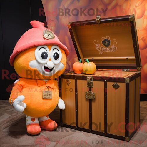 Personnage De Costume De Mascotte Redbrokoly De Coffre Au Trésor De Pêche Habillé Avec Un T-Shirt Polo Et Des Montres
