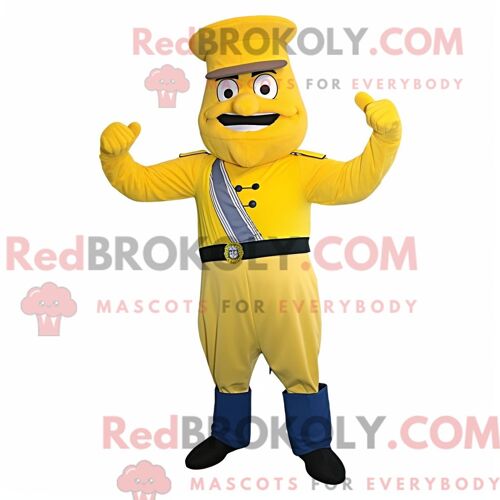Mascotte Redbrokoly De Soldat De La Guerre Civile Jaune Citron Personnage Habillé Avec Un T-Shirt Et Des Gants