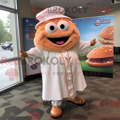 Personnage De Costume De Mascotte Redbrokoly De Sandwich Au Porc Effiloché Aux Pêches Habillé Avec Une Chemise Habillée Et Des Boucles D Or
